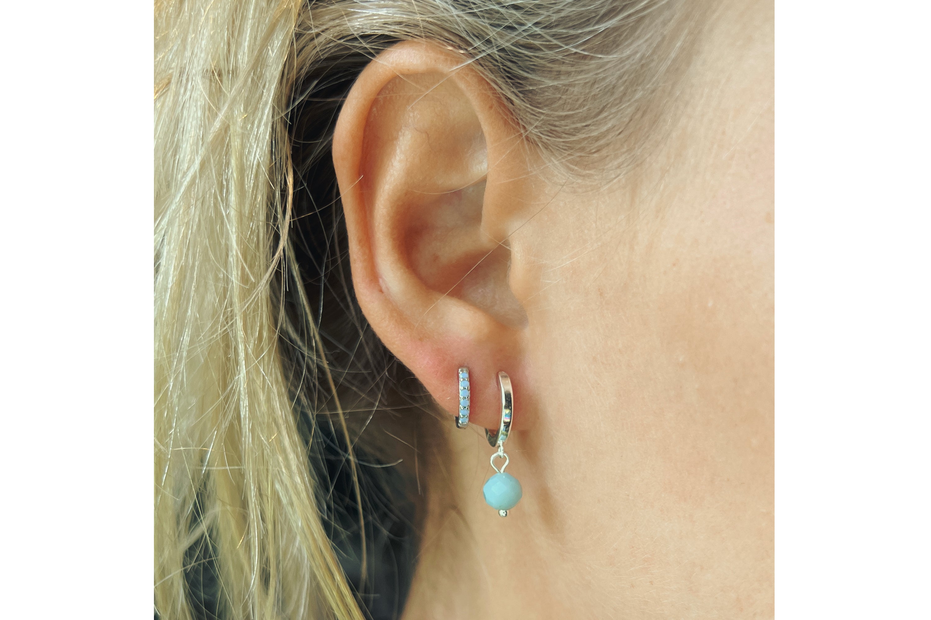March Birthstone Earrings - Silver & Amazonite - Boho Betty