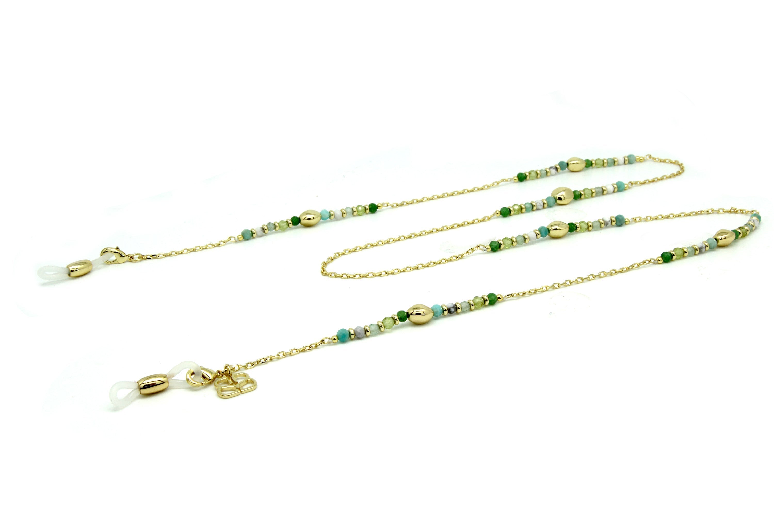 Multi Gem Pebble Gold Necklace/sunglass holder - Boho Betty