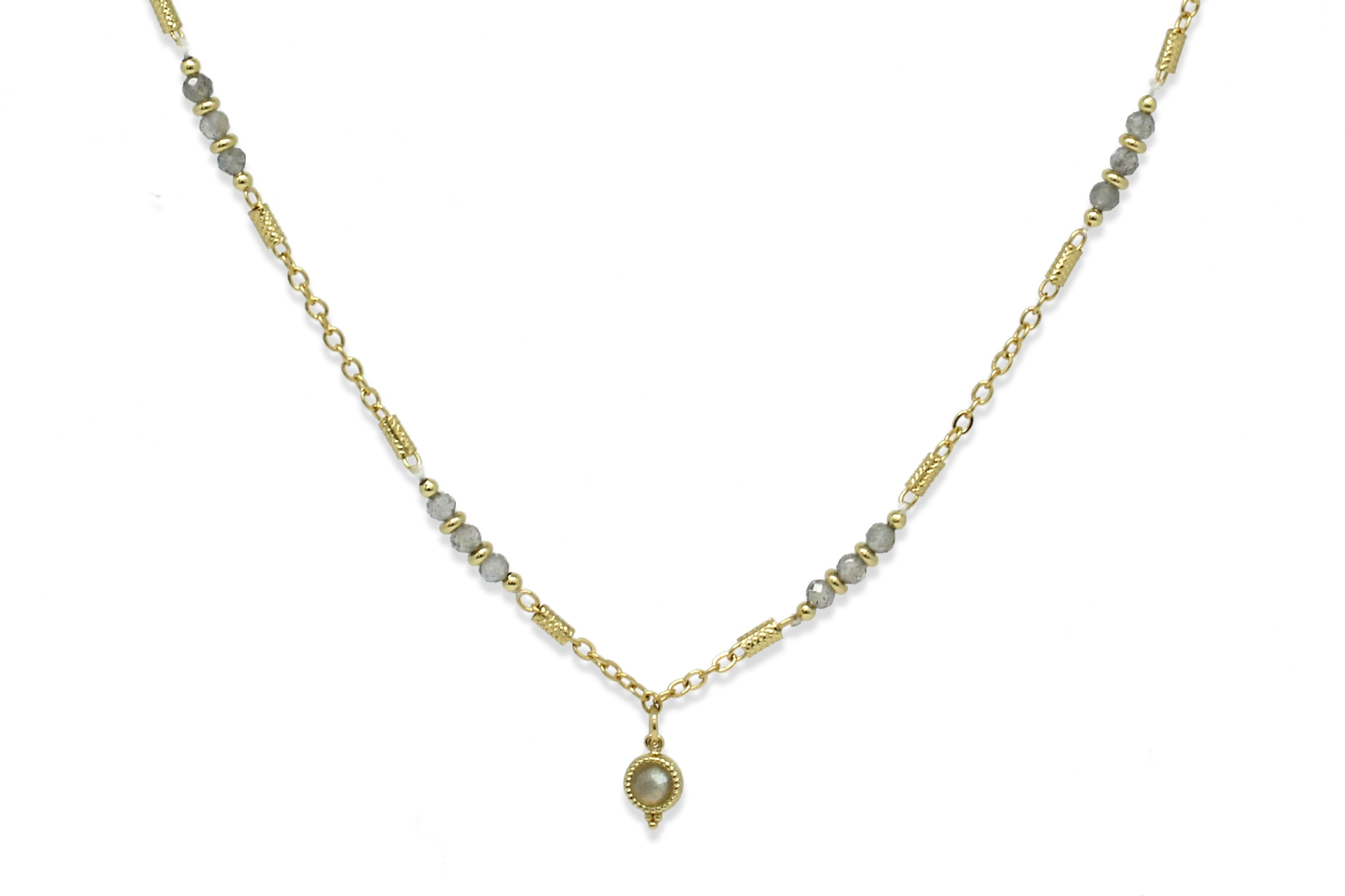 Ether Labradorite Beaded Gold Necklace - Boho Betty