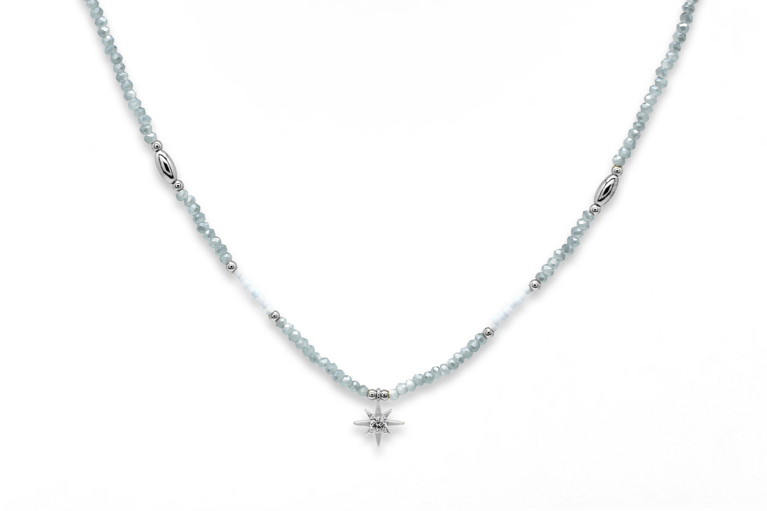 Aditi Grey Silver Beaded Star Necklace - Boho Betty