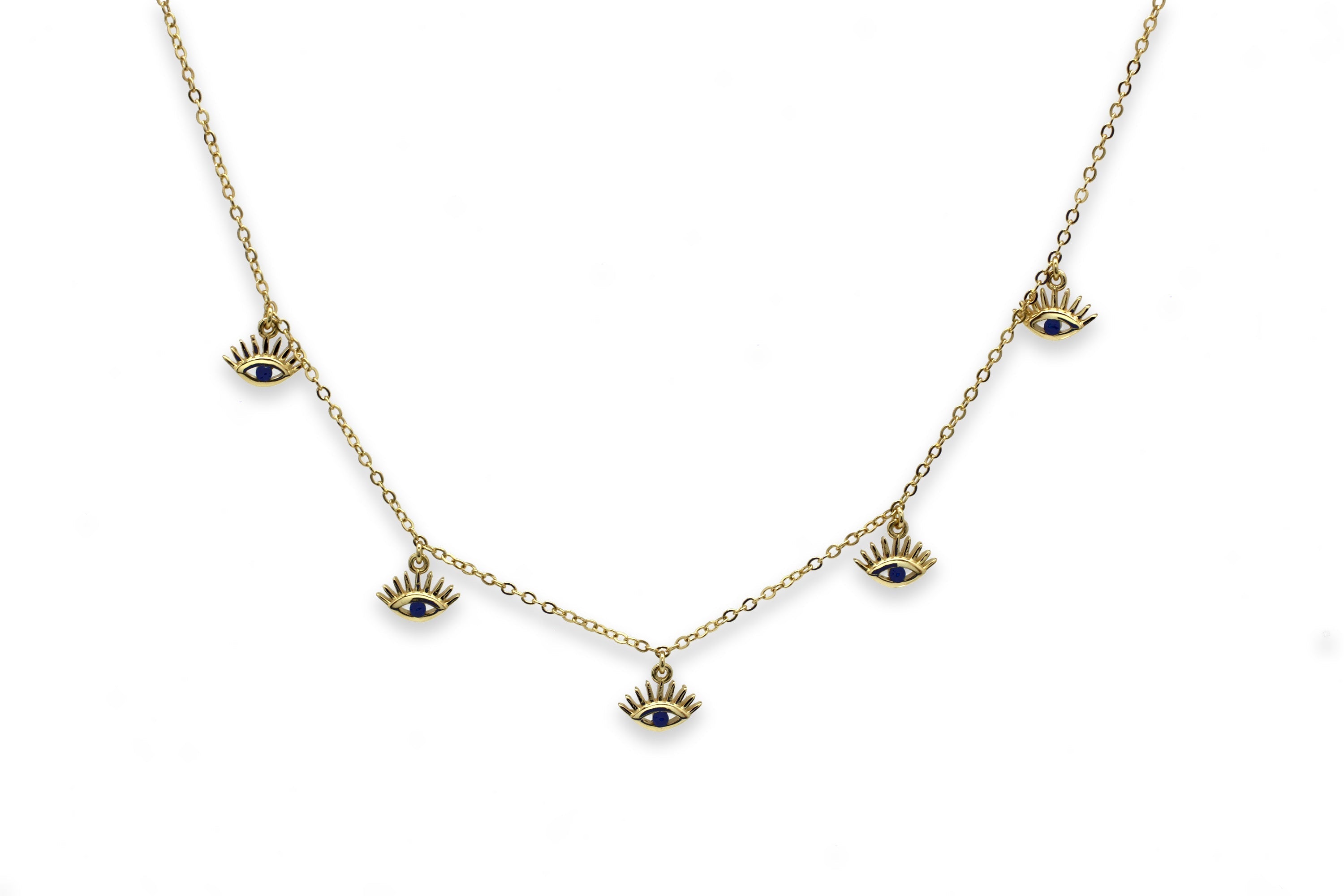 Retsina Gold CZ Evil Eye Necklace Sapphire - Boho Betty