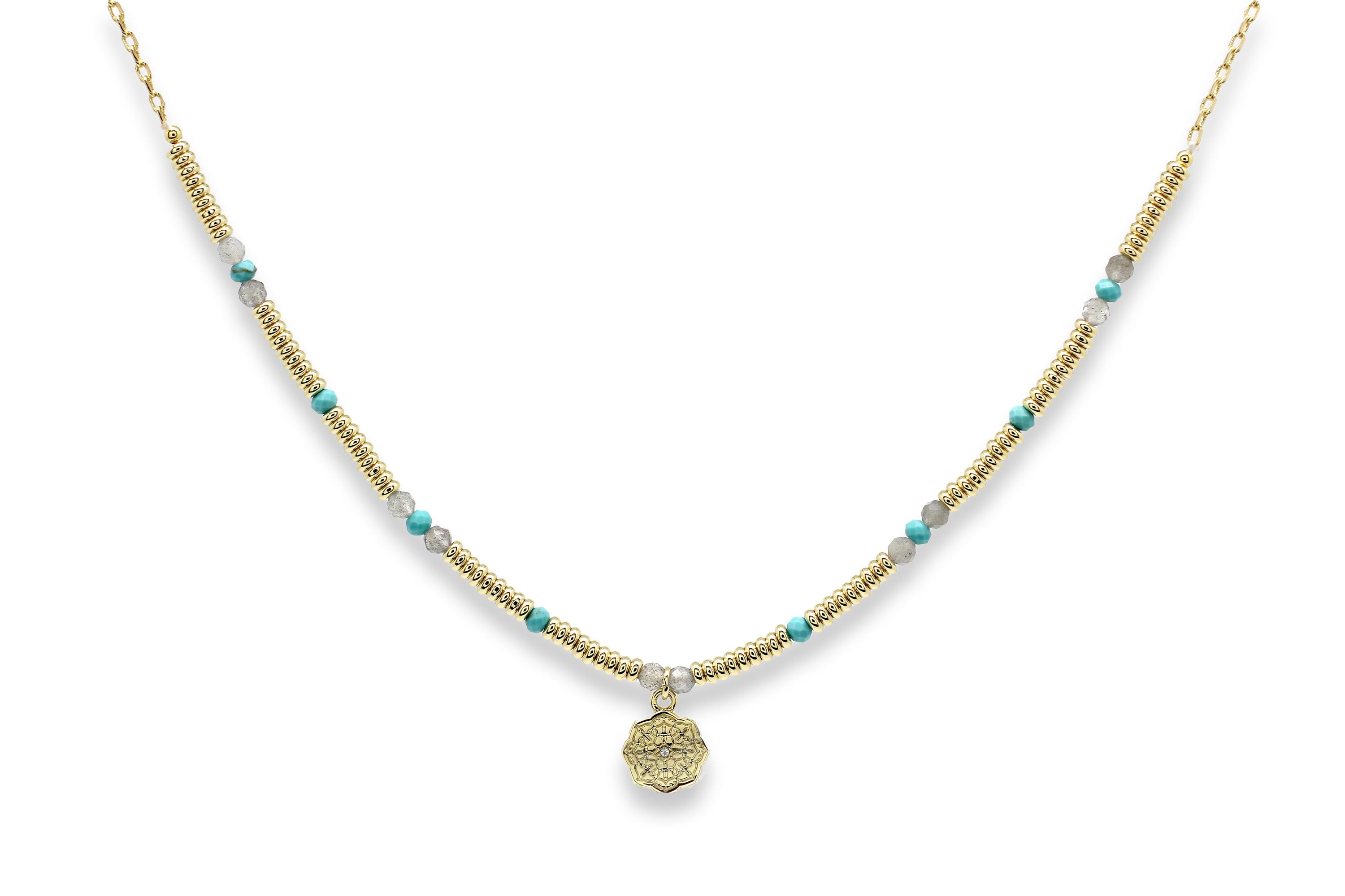 Janus Multi Gem Gold Pendant Necklace