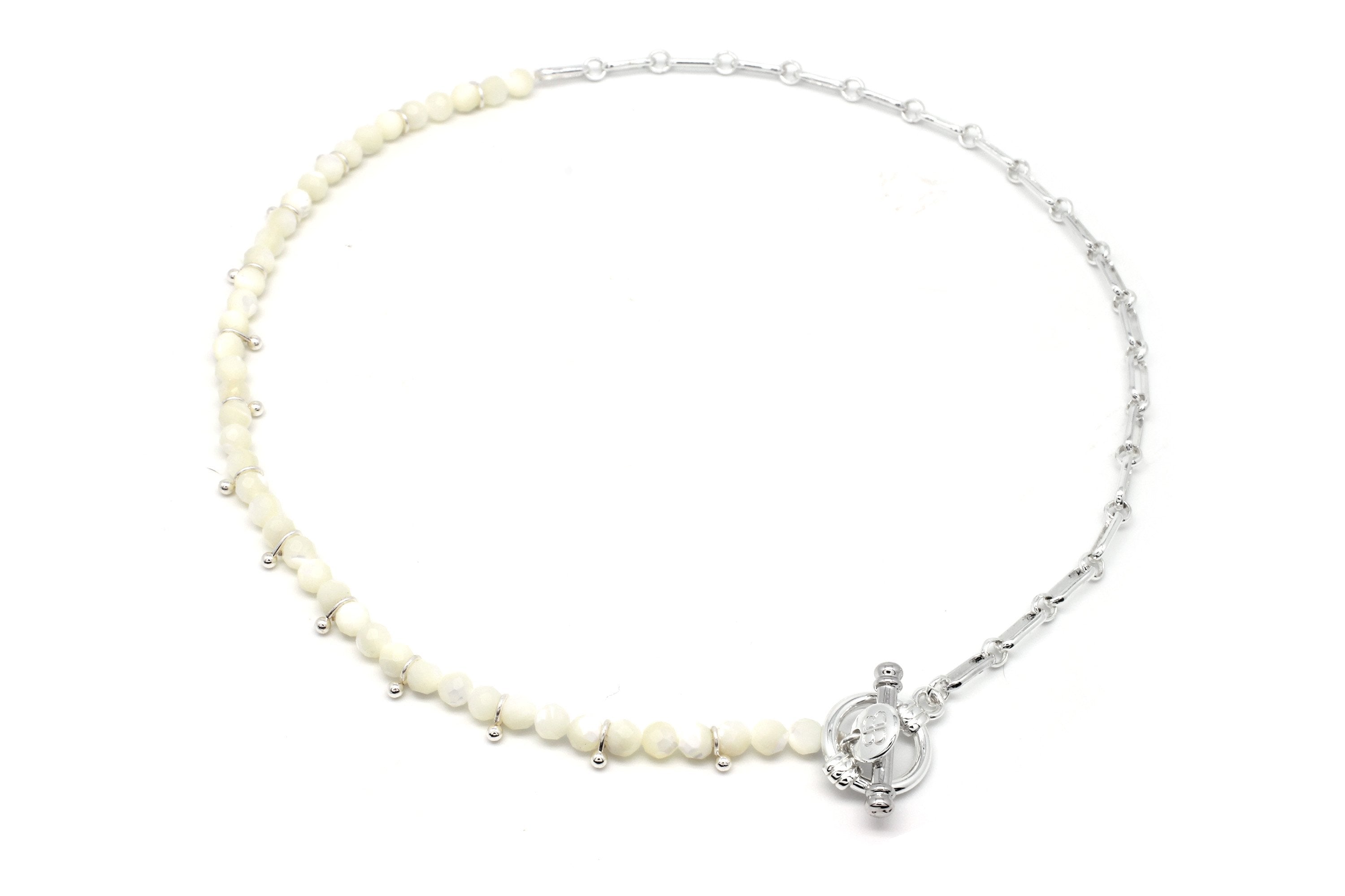 Meno Pearl T-Bar Chain & Gemstone Beaded Necklace - Boho Betty
