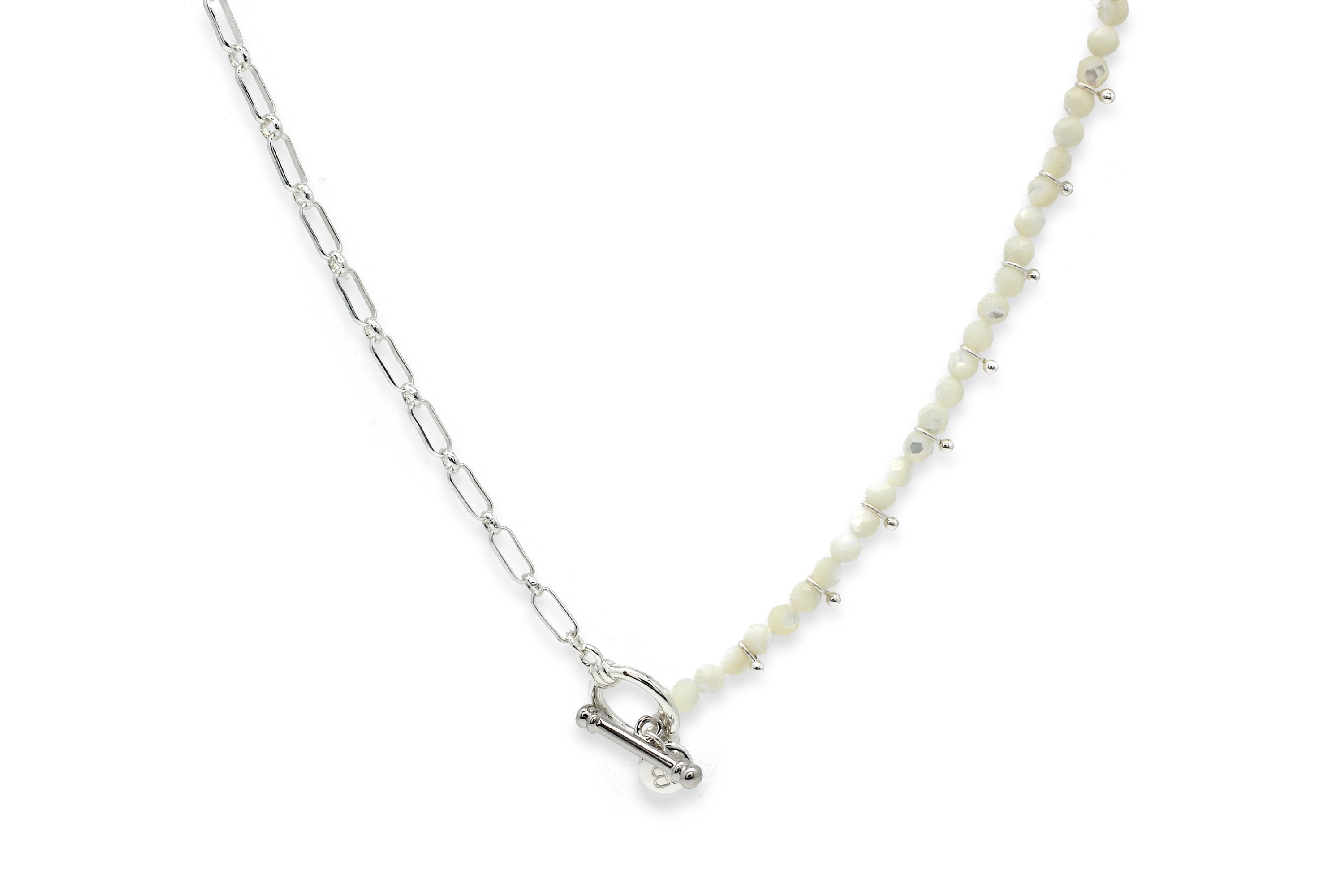 Meno Pearl T-Bar Chain & Gemstone Beaded Necklace - Boho Betty