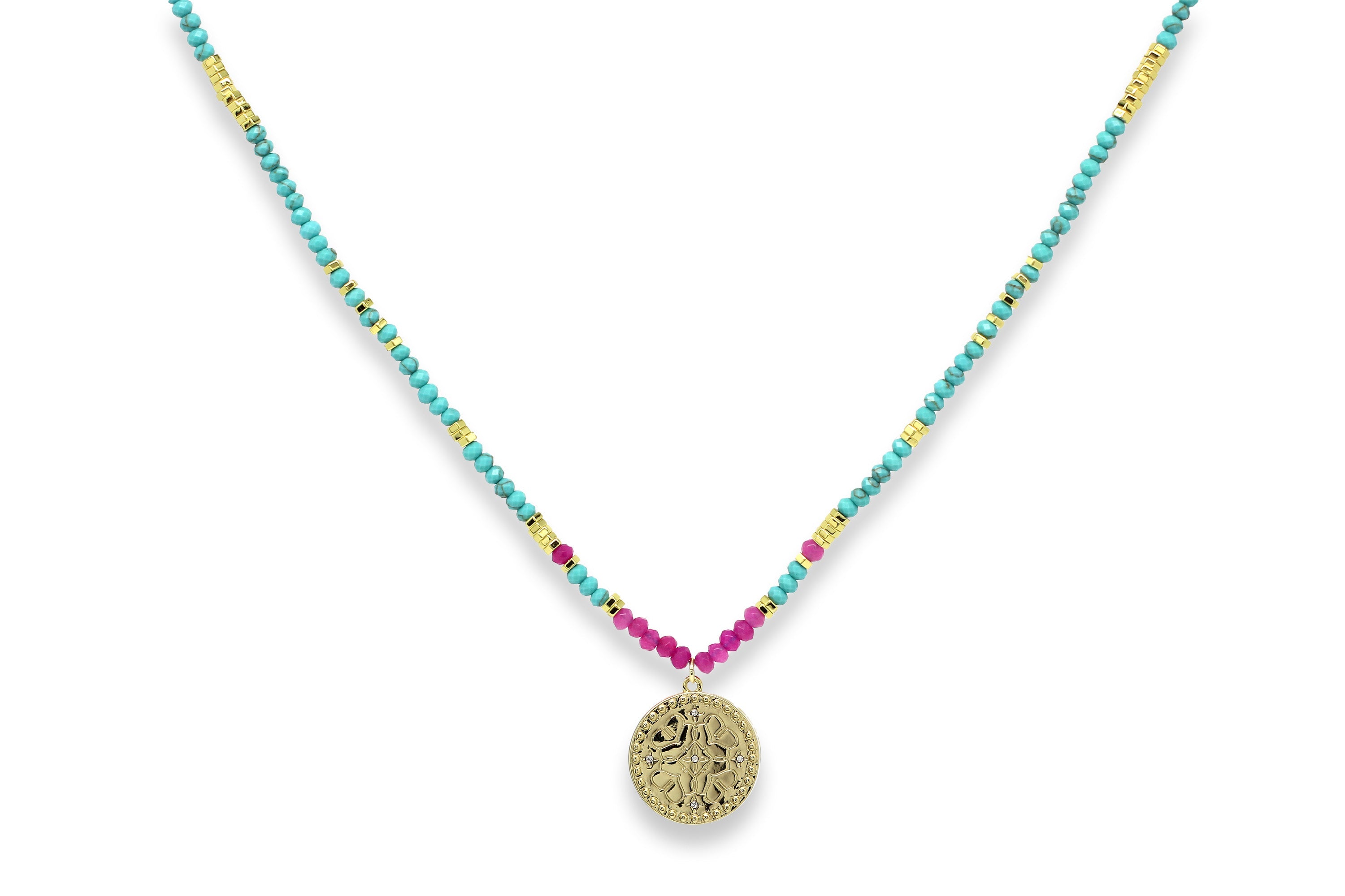 Odin Turquoise & Pink Pendant Necklace