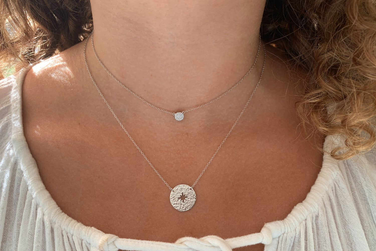 Rum Silver Compass Disc Necklace - Boho Betty
