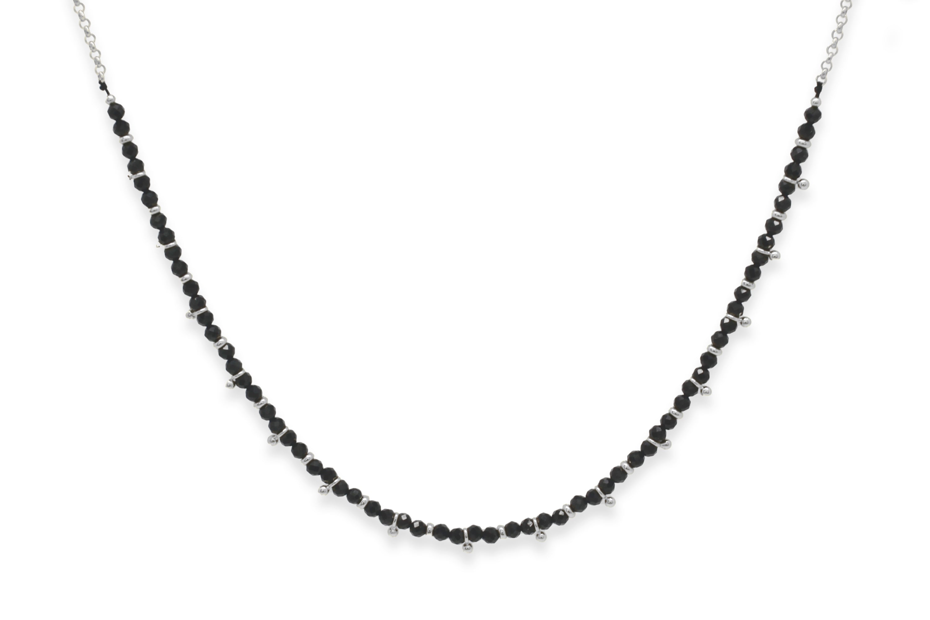 Salus Black Spinel Gemstone Silver Necklace - Boho Betty