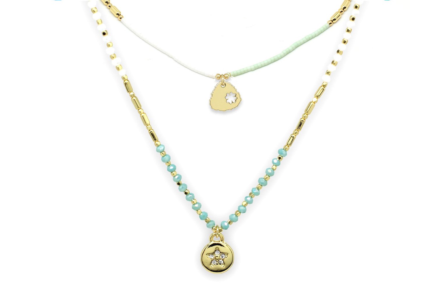 Aquilla Gold & Mint 2 Layered Necklace Set - Boho Betty