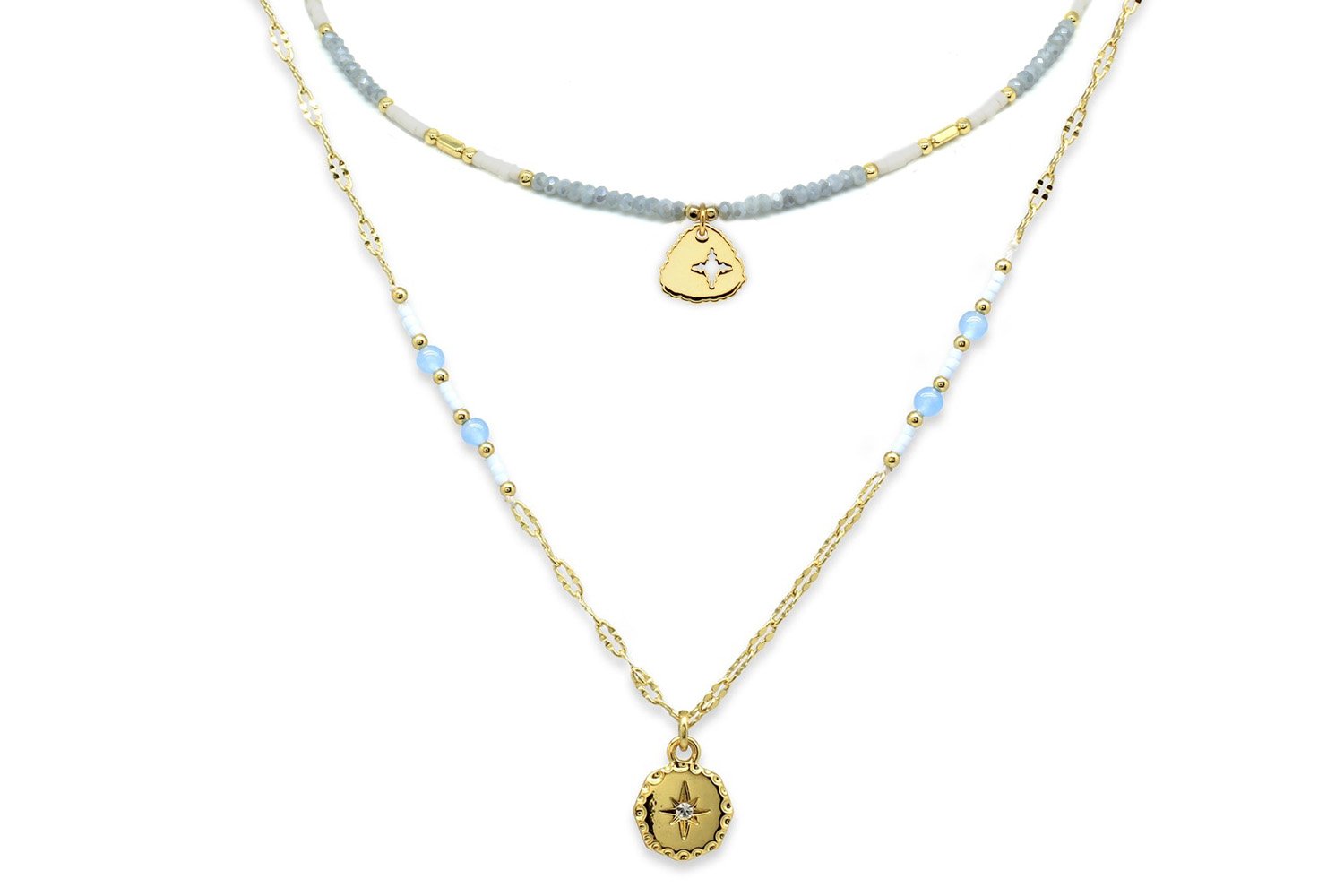 Grus Gold & Grey 2 Layered Necklace Set - Boho Betty