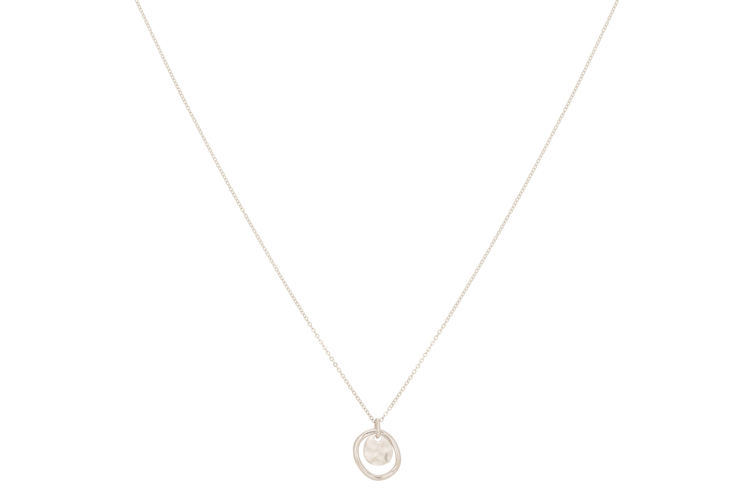 Aperol Silver Battered Disc Necklace