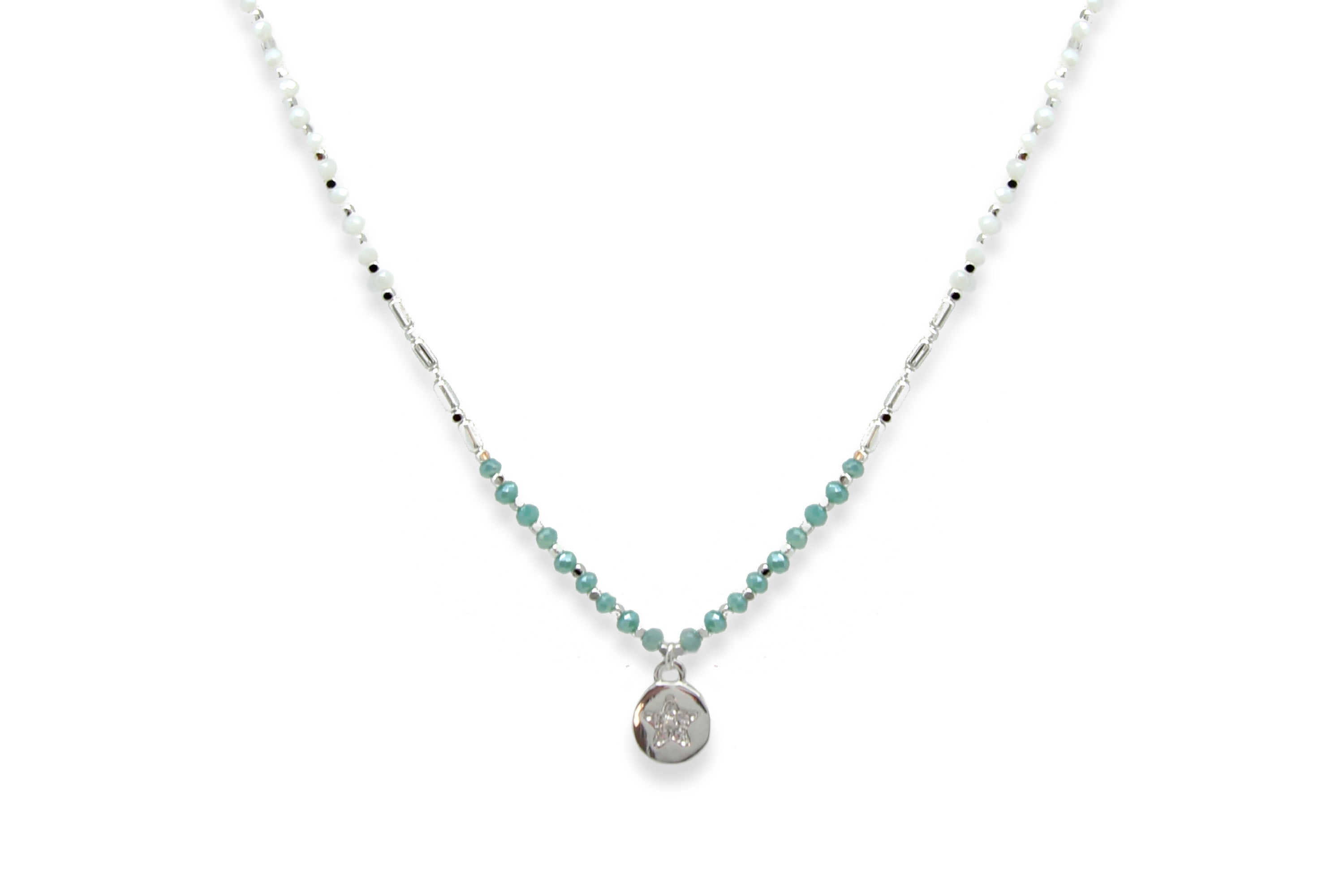 Eudora Silver & Mint Beaded Necklace - Boho Betty
