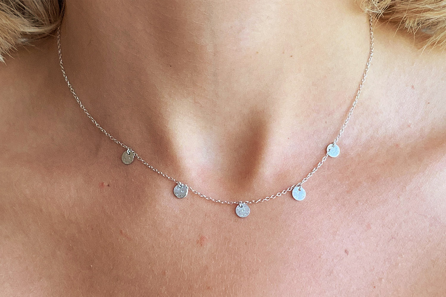 Sauterns Silver Battered Disc Necklace - Boho Betty