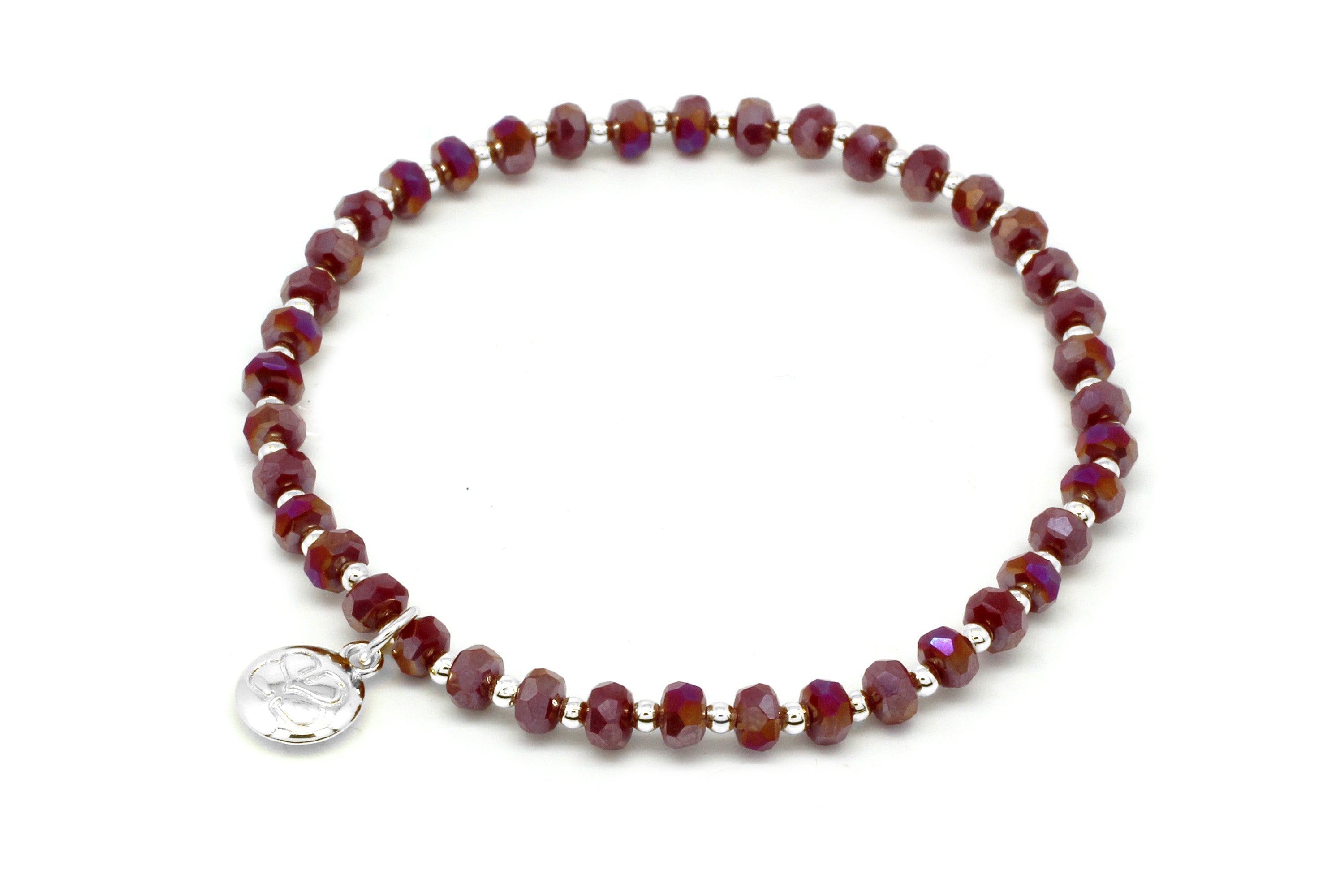 Prunus Burgundy Red & Silver Crystal Stretch Bracelet - Boho Betty