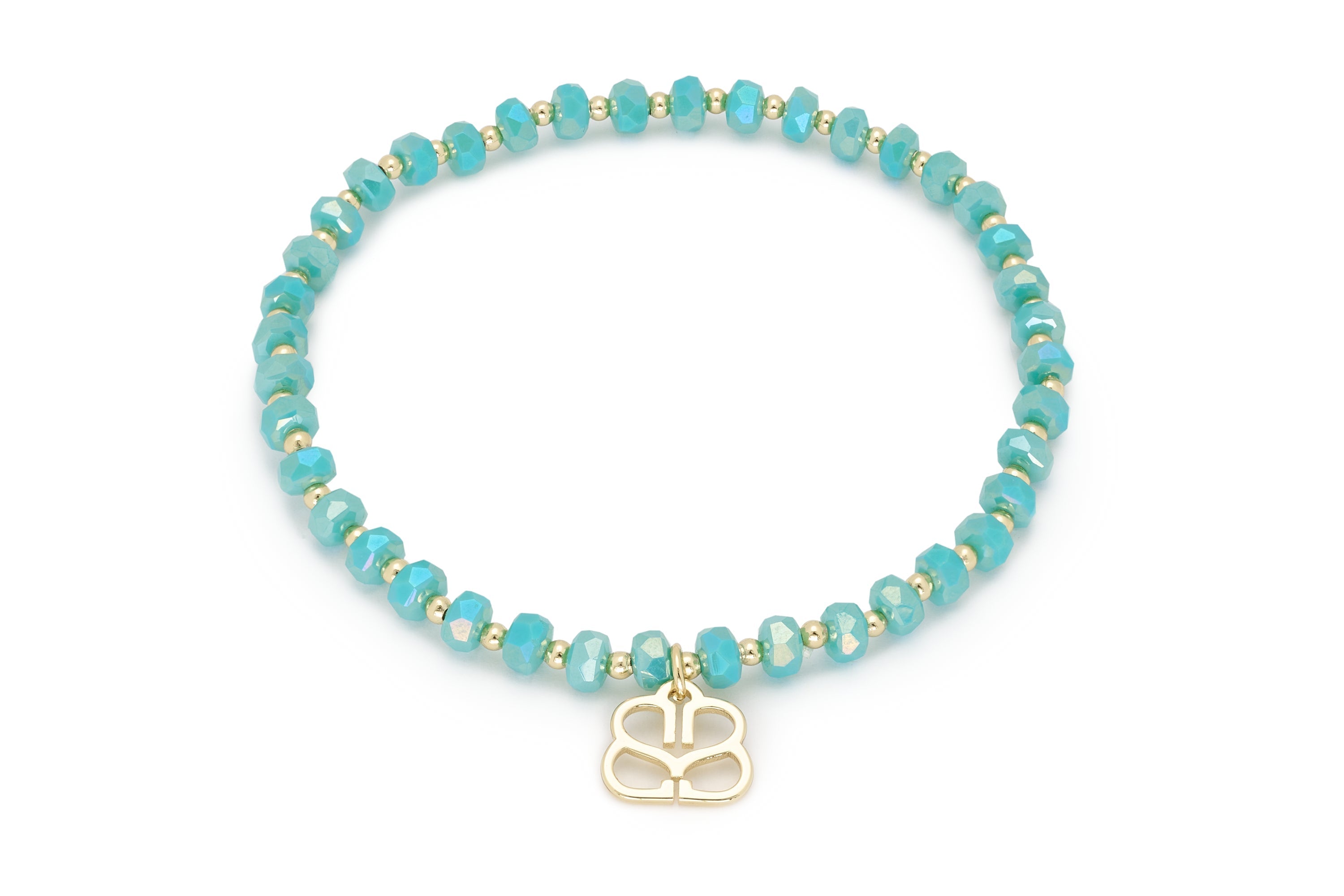 Prunus Turquoise & Gold Crystal Stretch Bracelet - Boho Betty