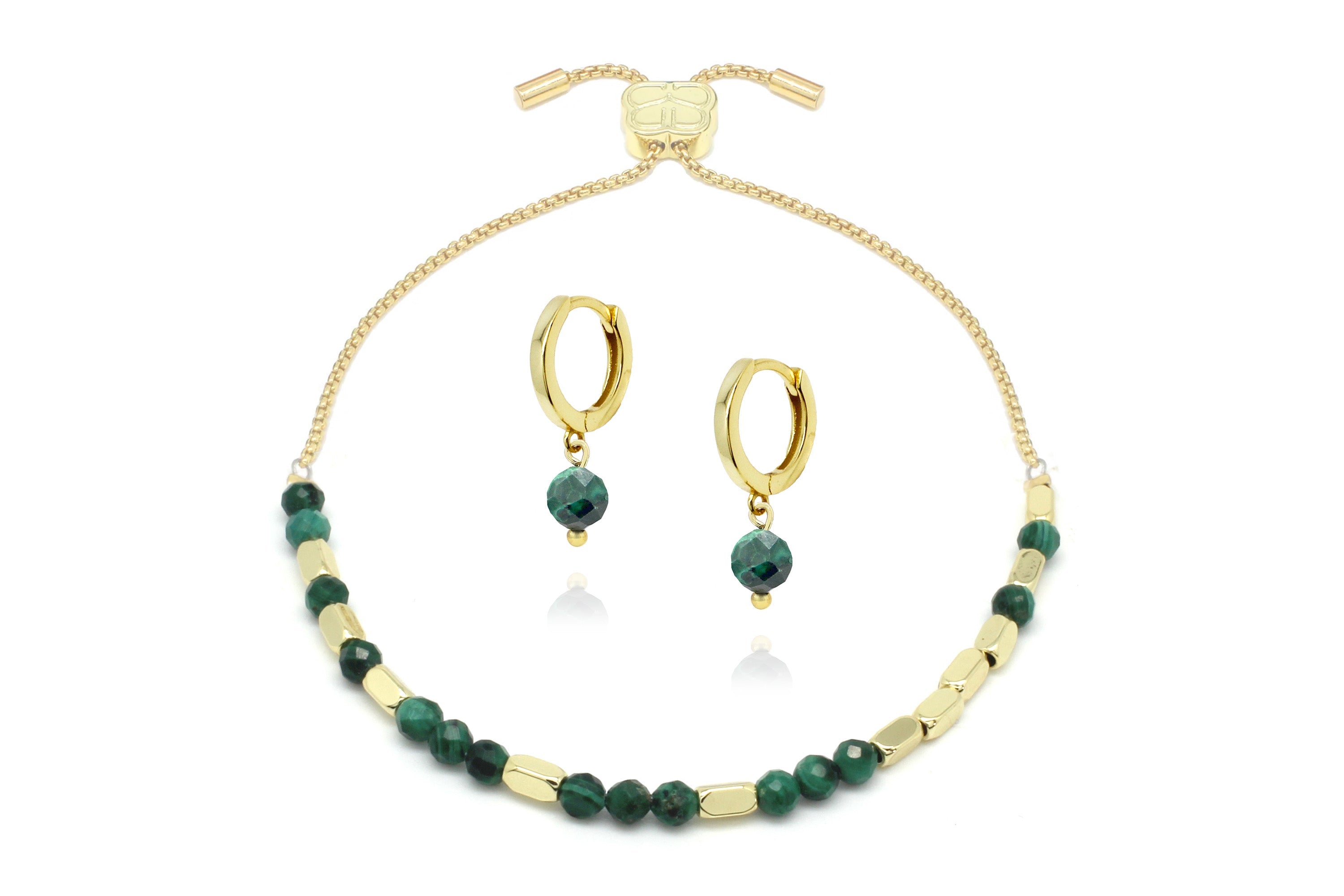 Gemstone Gold Bracelet & Earring Gift Set#color_Malachite