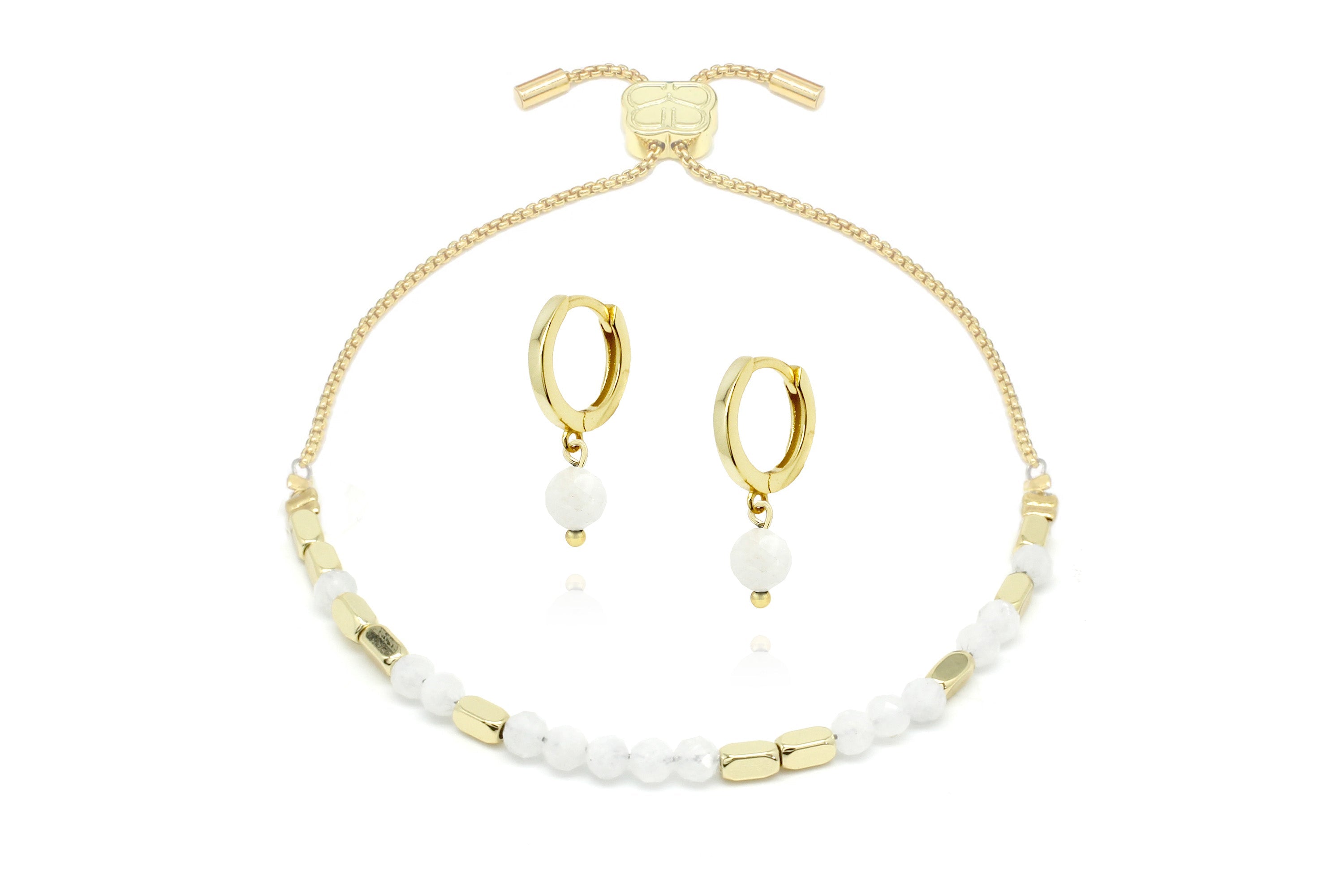 Gemstone Gold Bracelet & Earring Gift Set#color_Moonstone