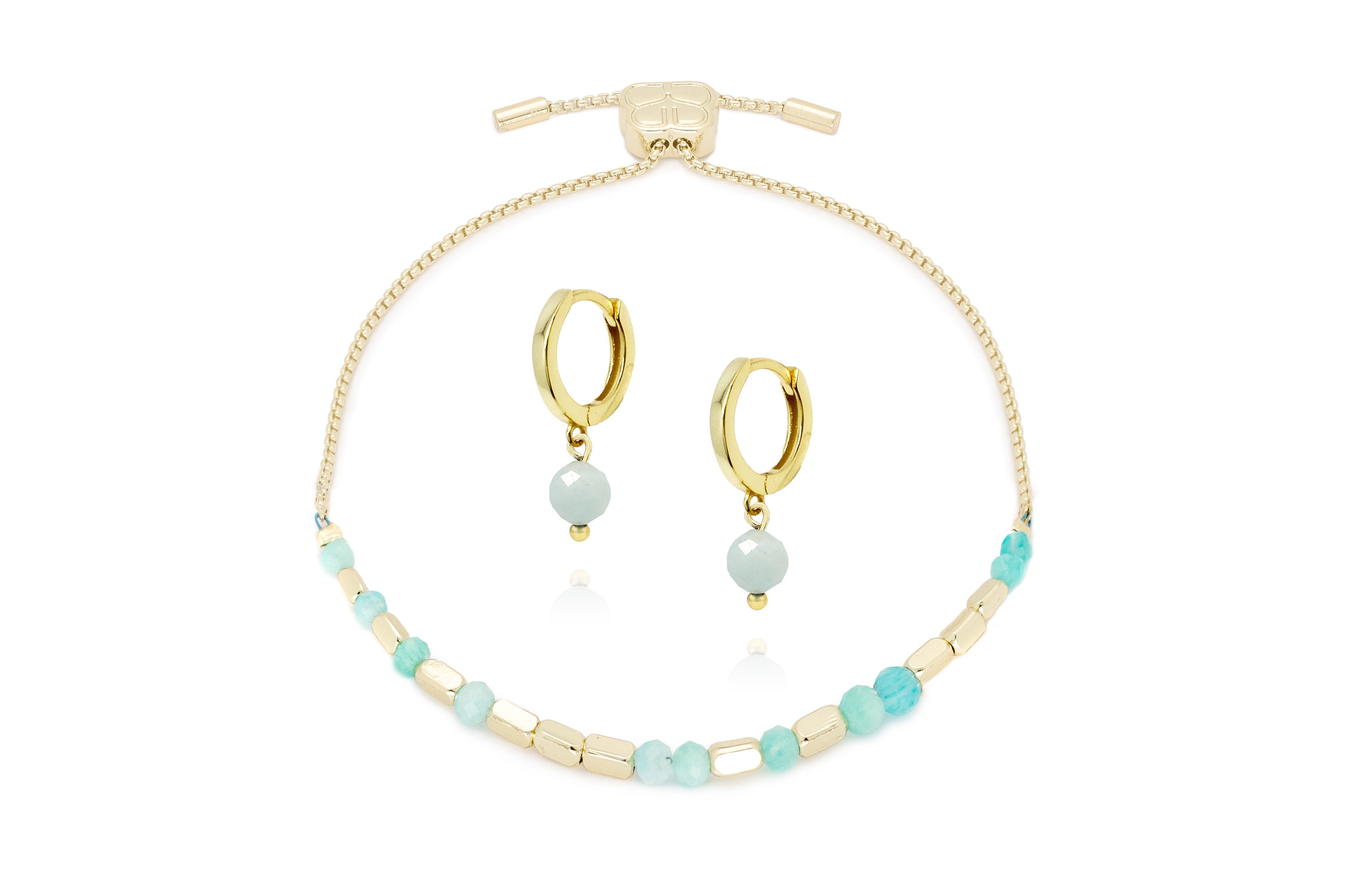 Gemstone Gold Bracelet & Earring Gift Set#color_Amazonite
