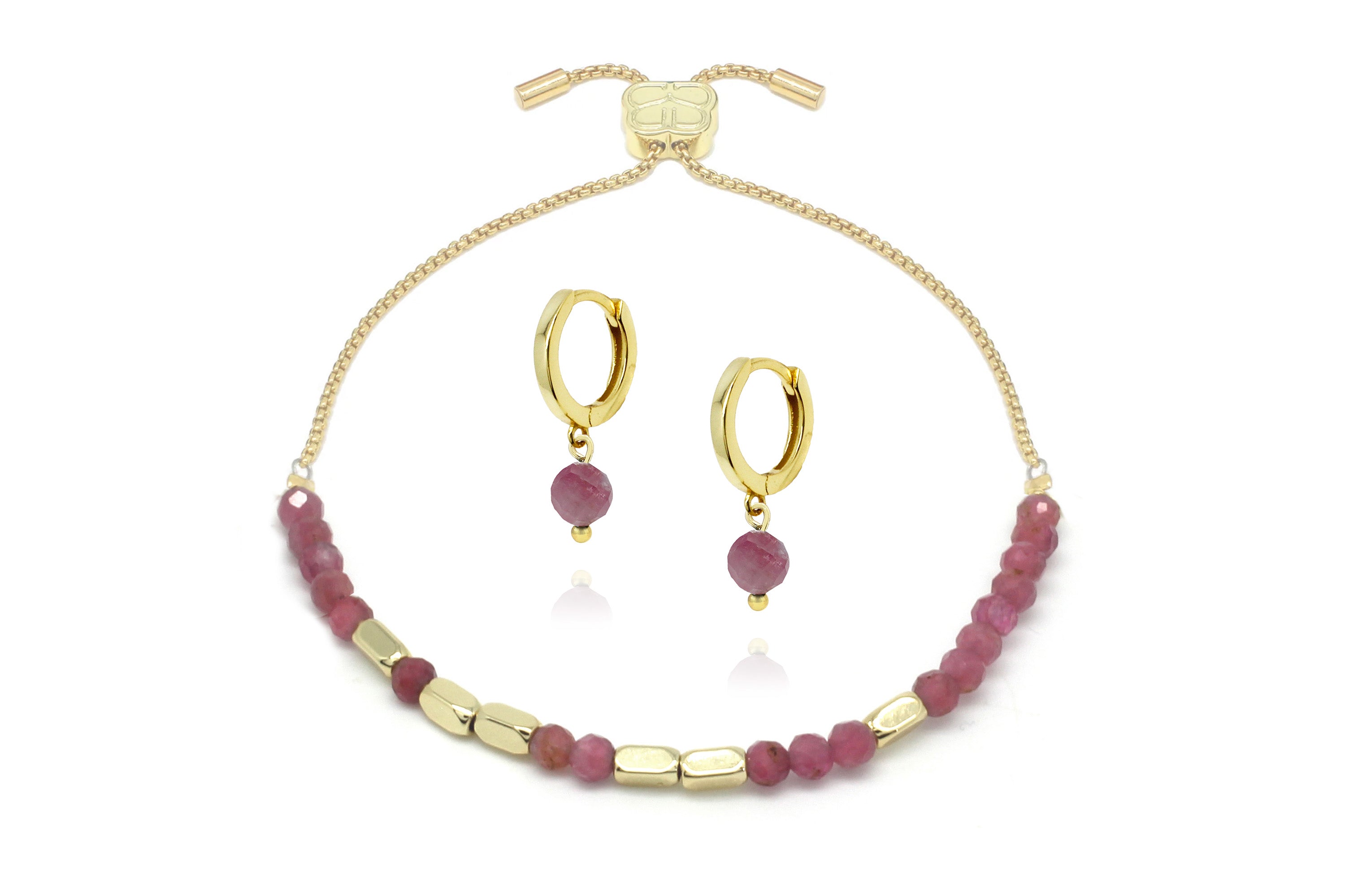 Gemstone Gold Bracelet & Earring Gift Set#color_Pink Tourmaline