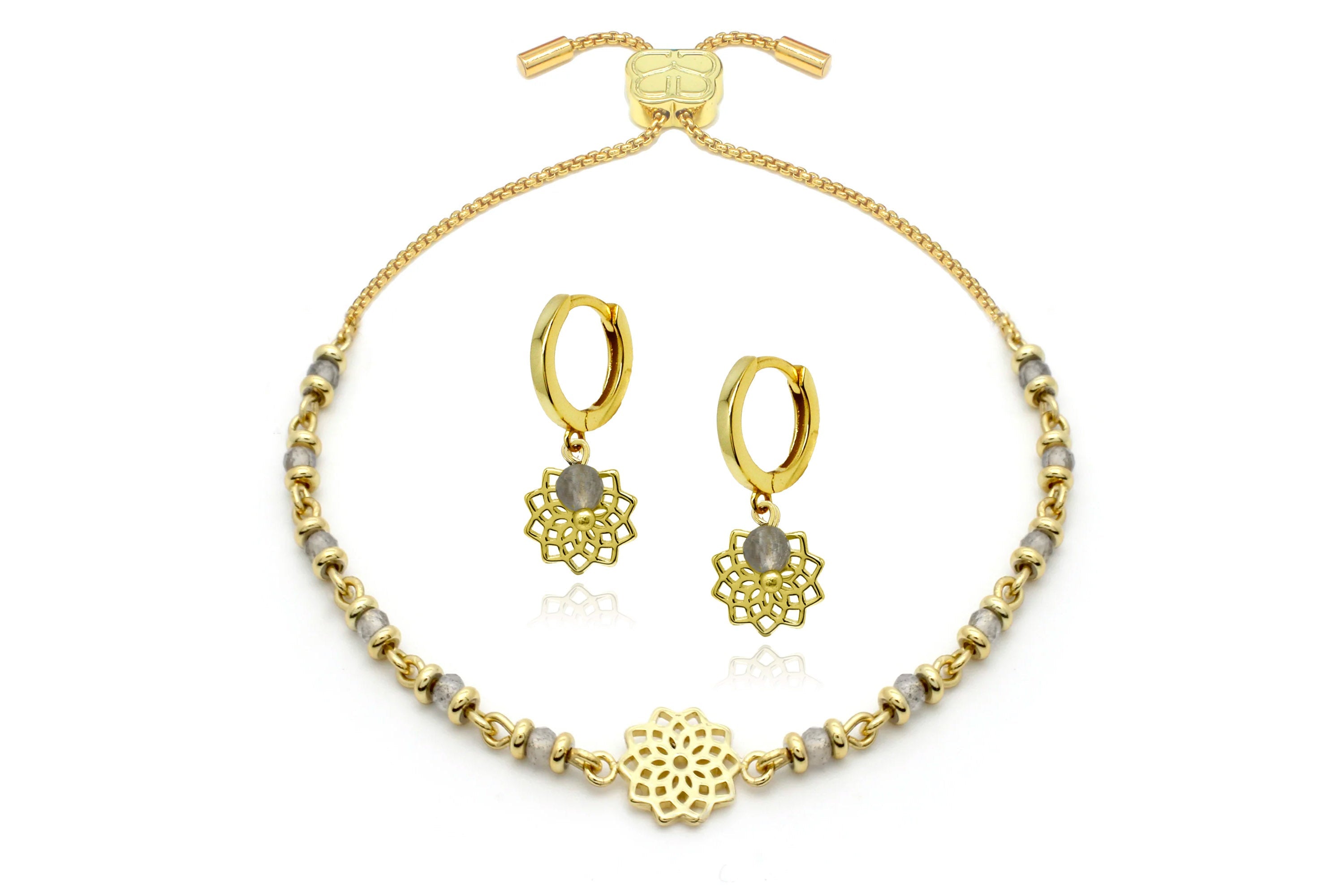 Chakra Gold Bracelet Earring#color_Labradorite