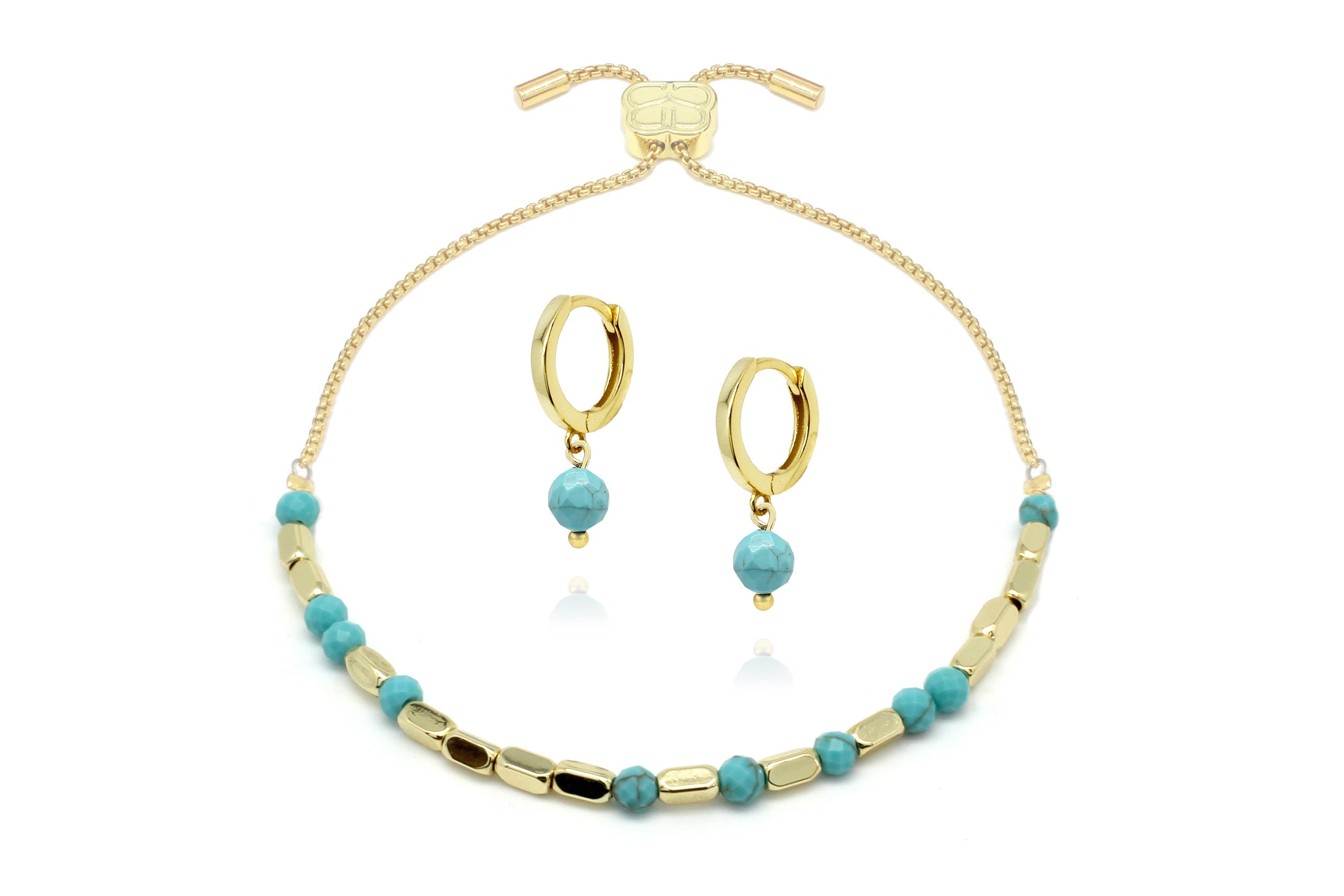 Gemstone Gold Bracelet & Earring Gift Set#color_Turquoise