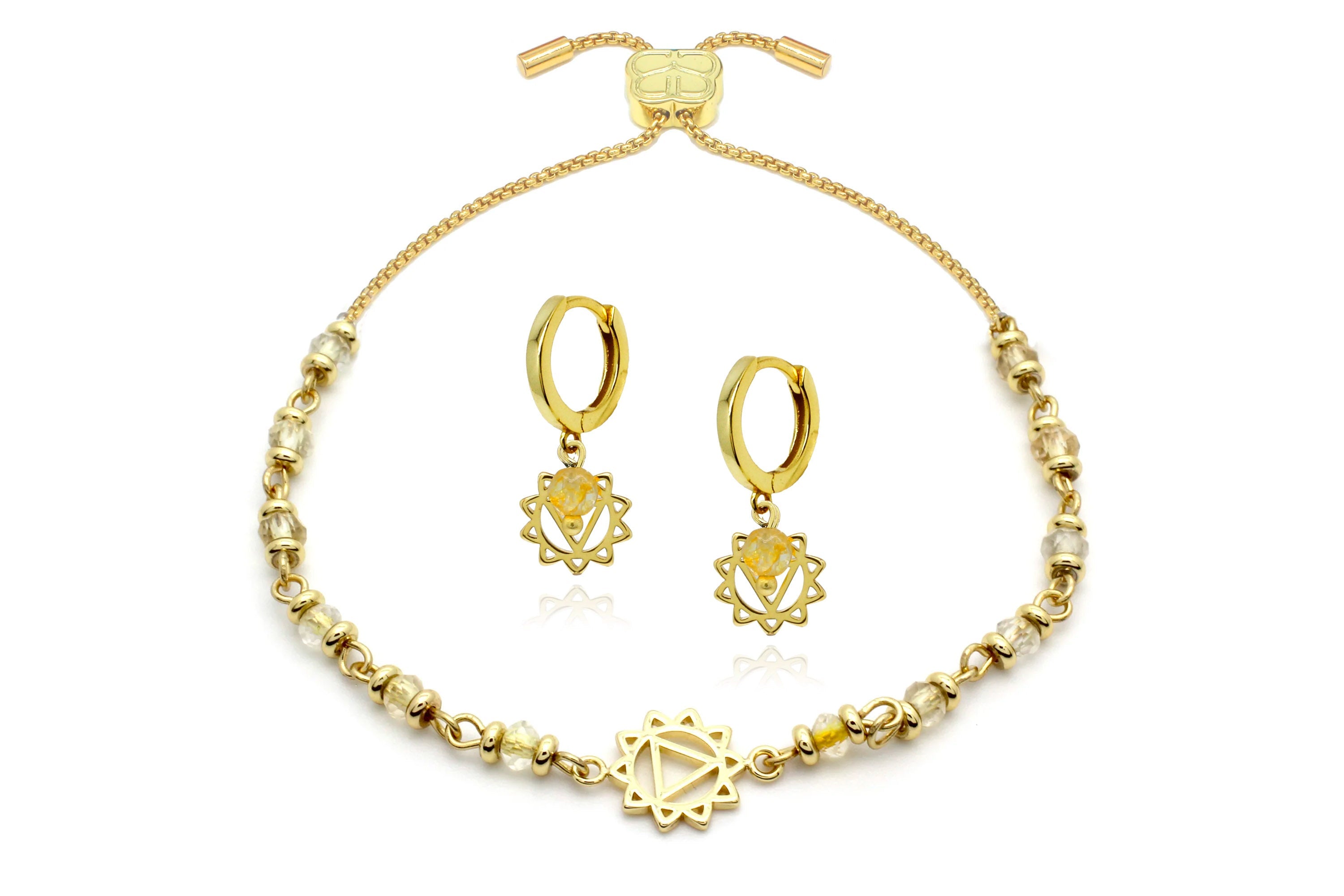 Chakra Gold Bracelet Earrings#color_Citrine