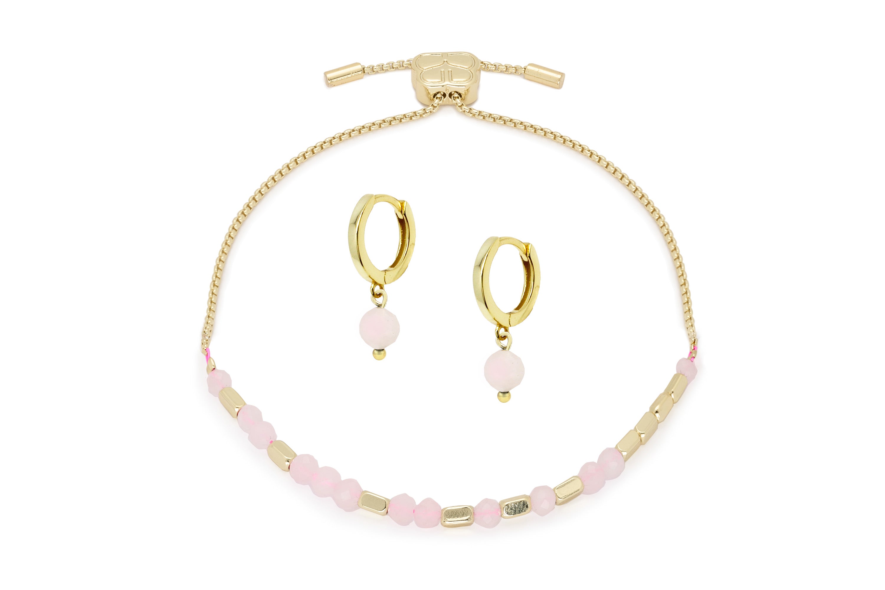 Gemstone Gold Bracelet & Earring Gift Set#color_Rose Quartz