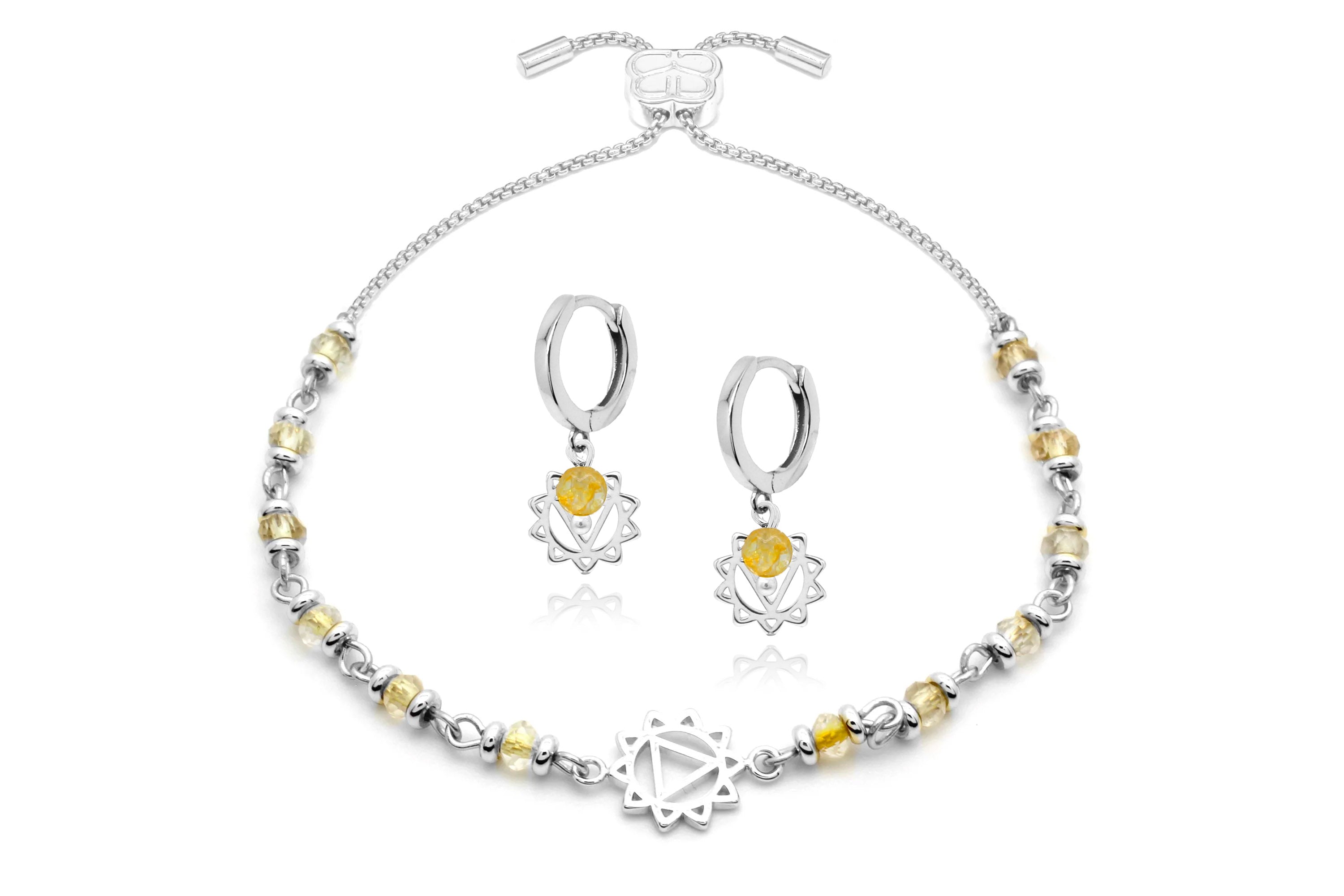 Chakra Gemstone Silver Bracelet & Earring Gift Set