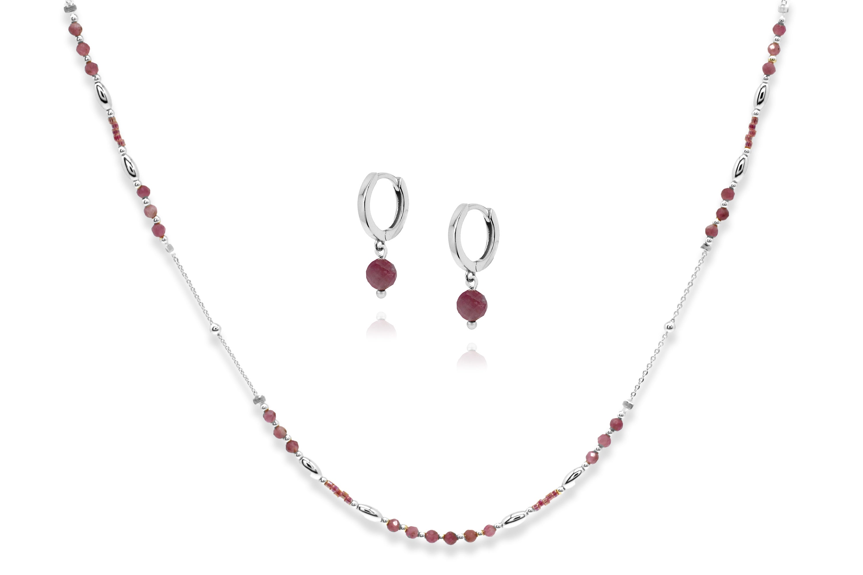 Horus Gemstone Silver Necklace & Earring Gift Set