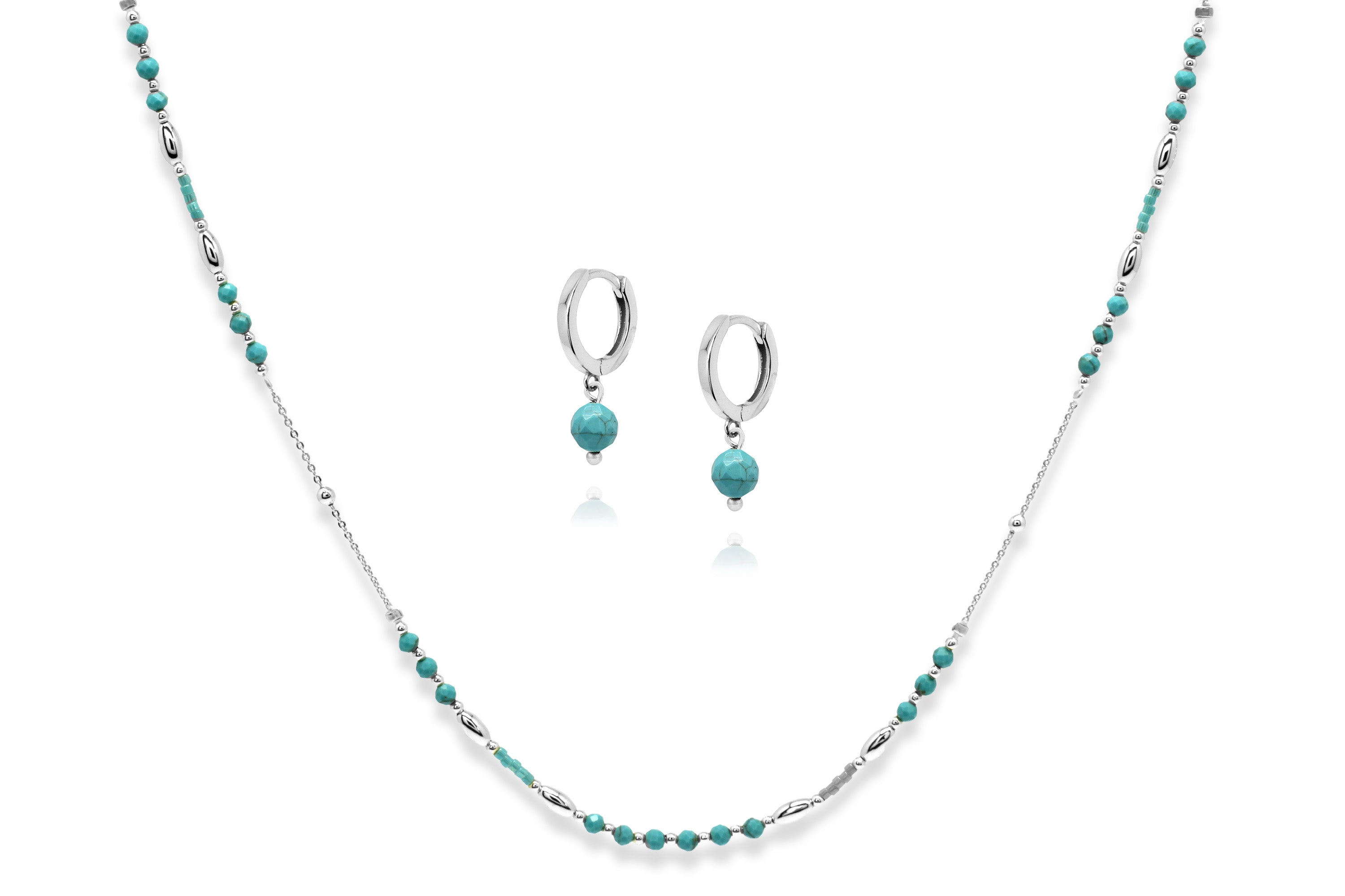 Horus Gemstone Silver Necklace & Earring Gift Se#color_Turquoise