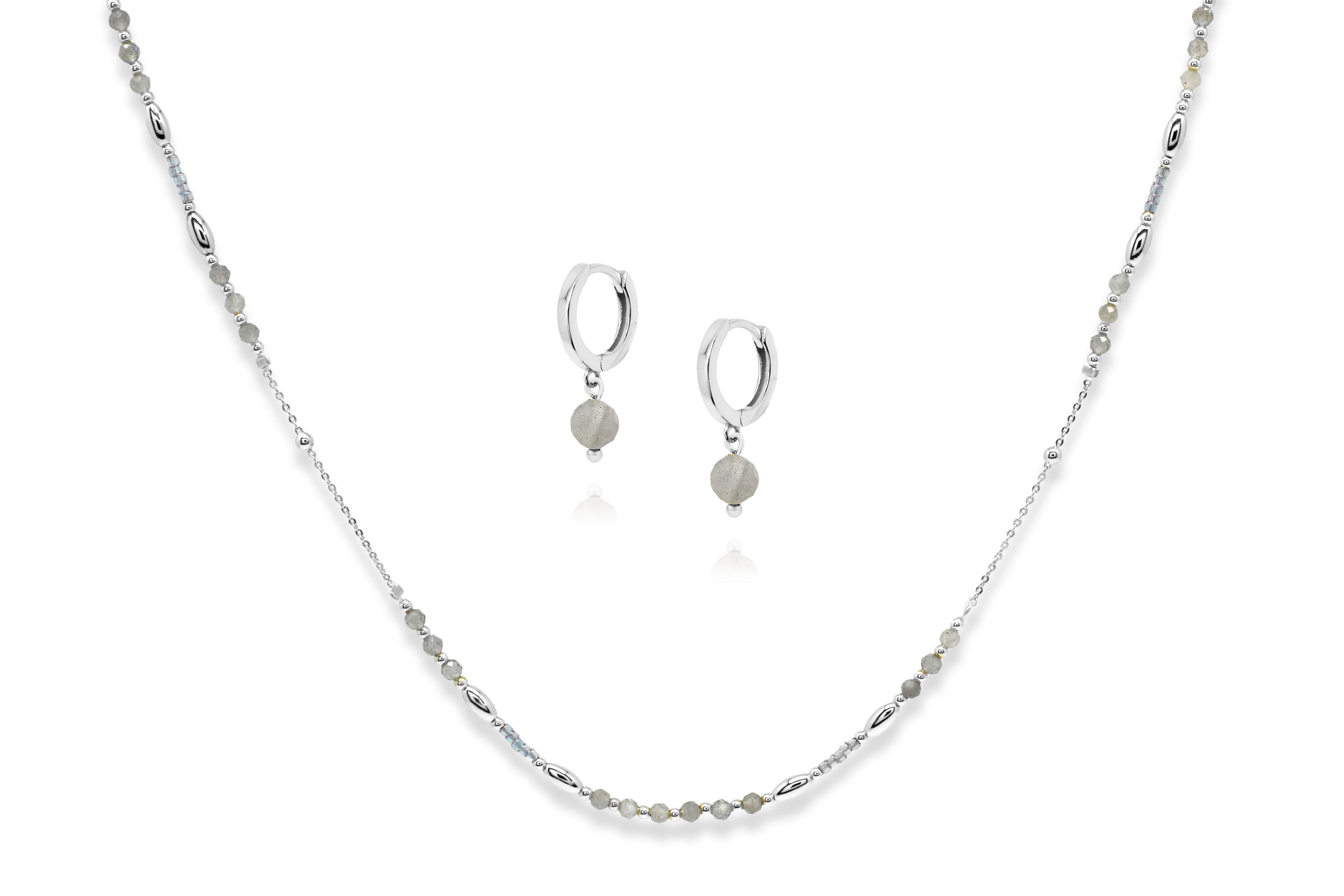 Horus Gemstone Silver Necklace & Earring Gift Set#color_Labradorite