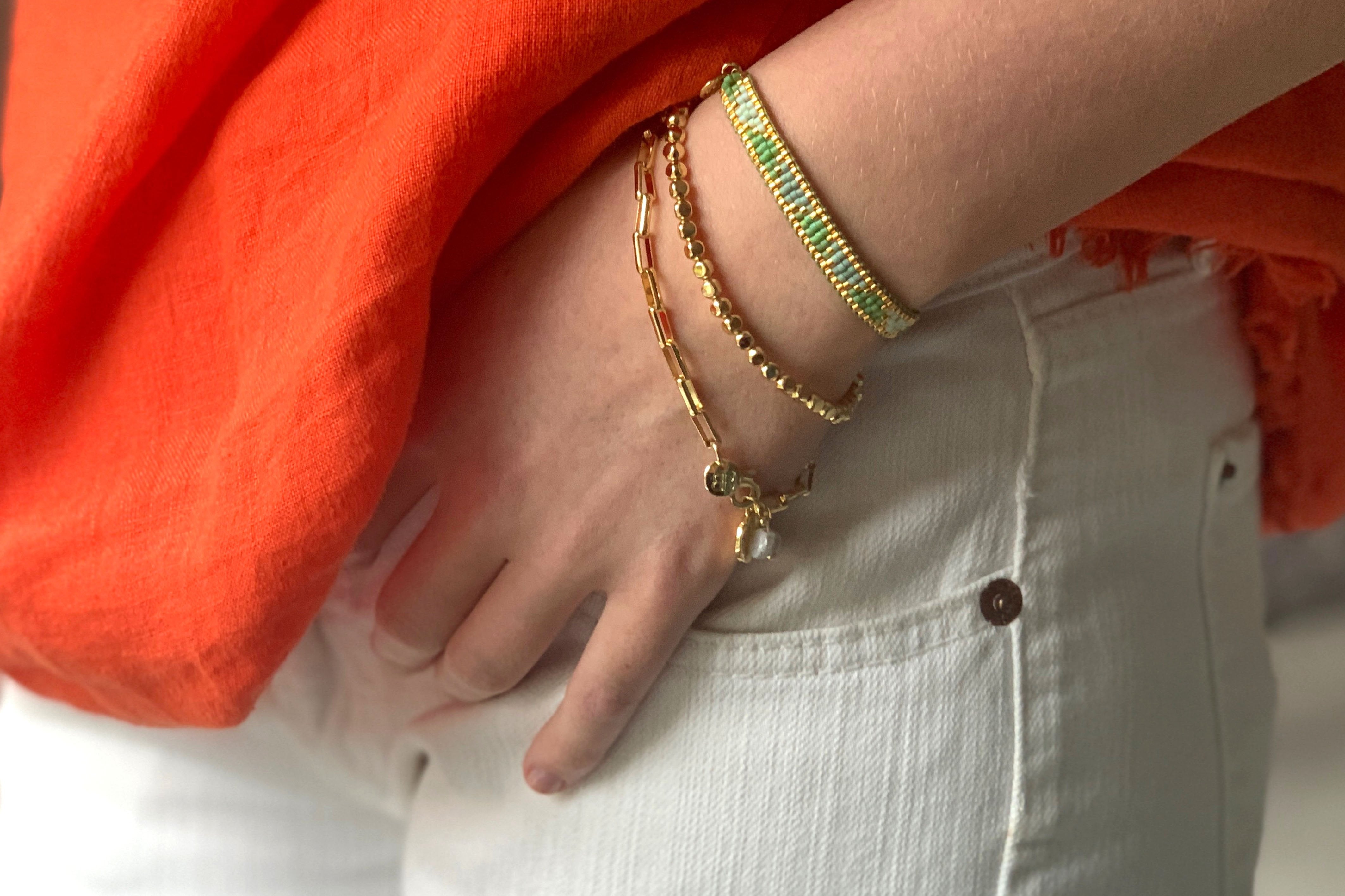 Venus Point Green & Gold Beaded Bracelet - Boho Betty