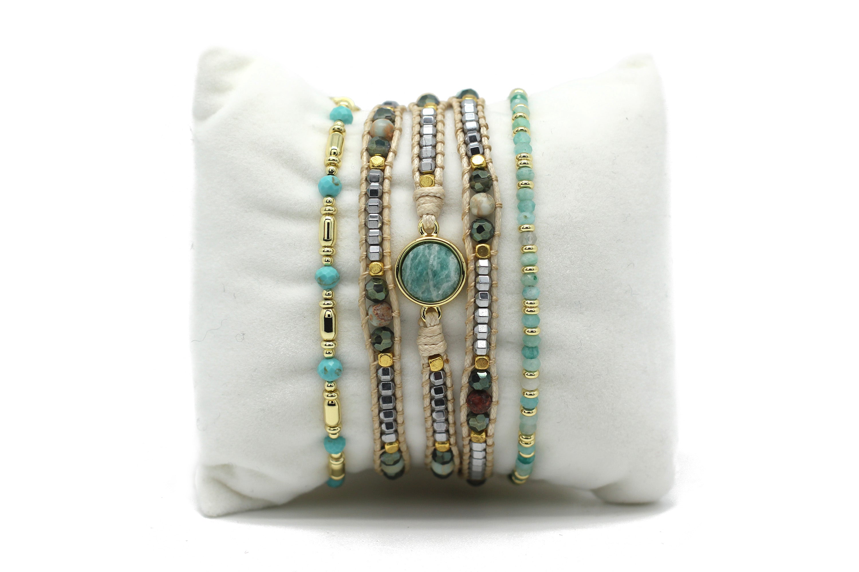 Chloe 3 Layered Aqua & Gold Bracelet Stack - Boho Betty