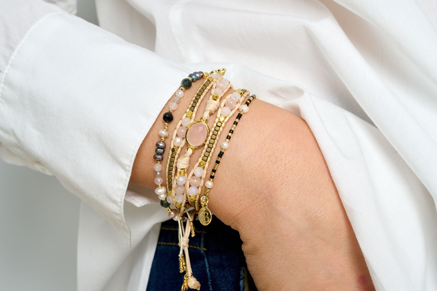 Peony Pink & Gold Bracelet Stack - Boho Betty