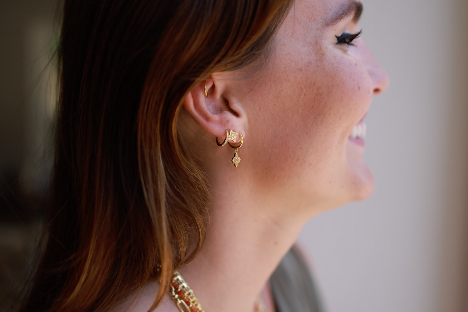 Theron Champagne CZ Gold Sterling Silver Hoop Earrings - Boho Betty