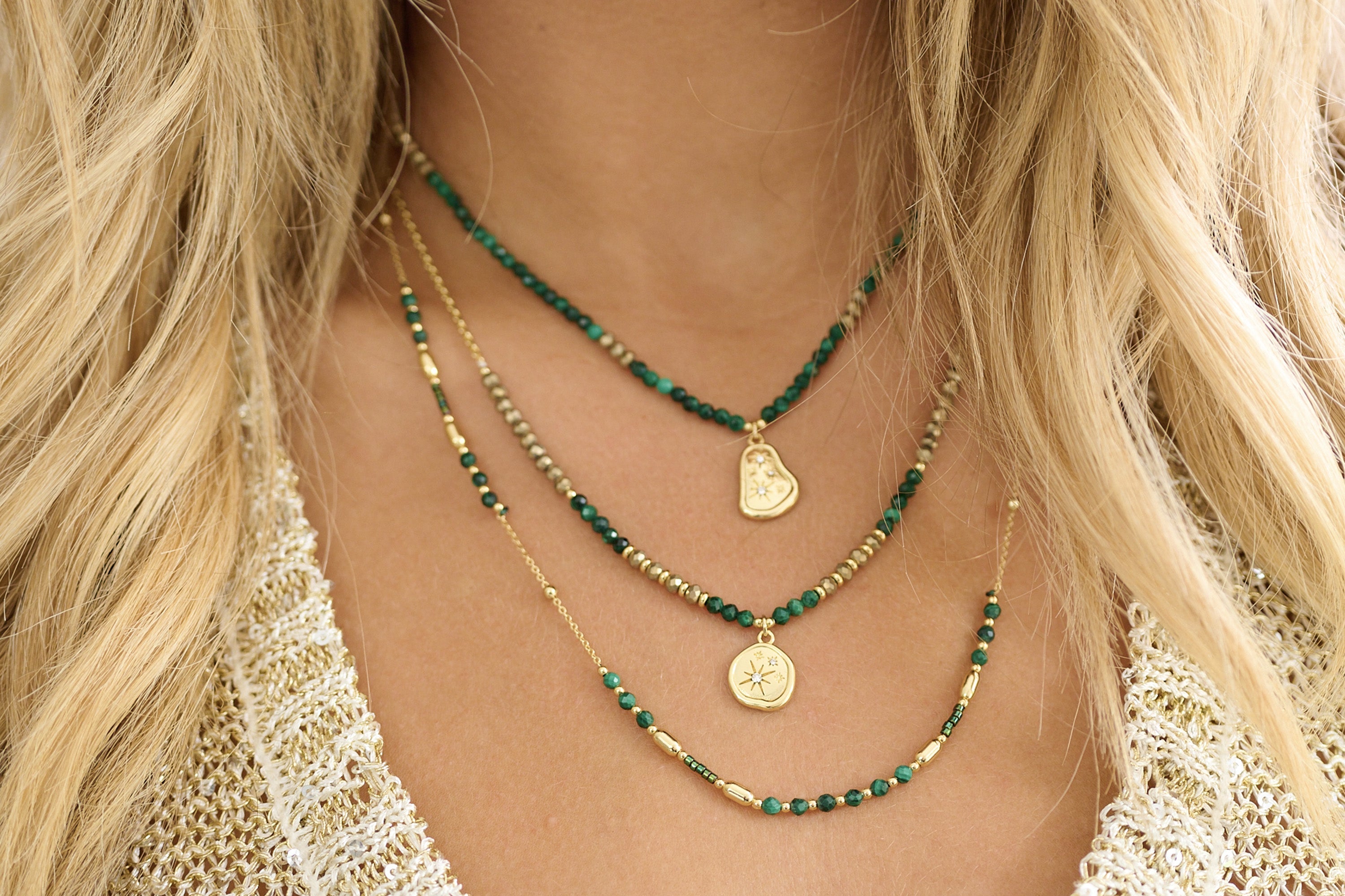 Umino Malachite Charm Gold Necklace - Boho Betty