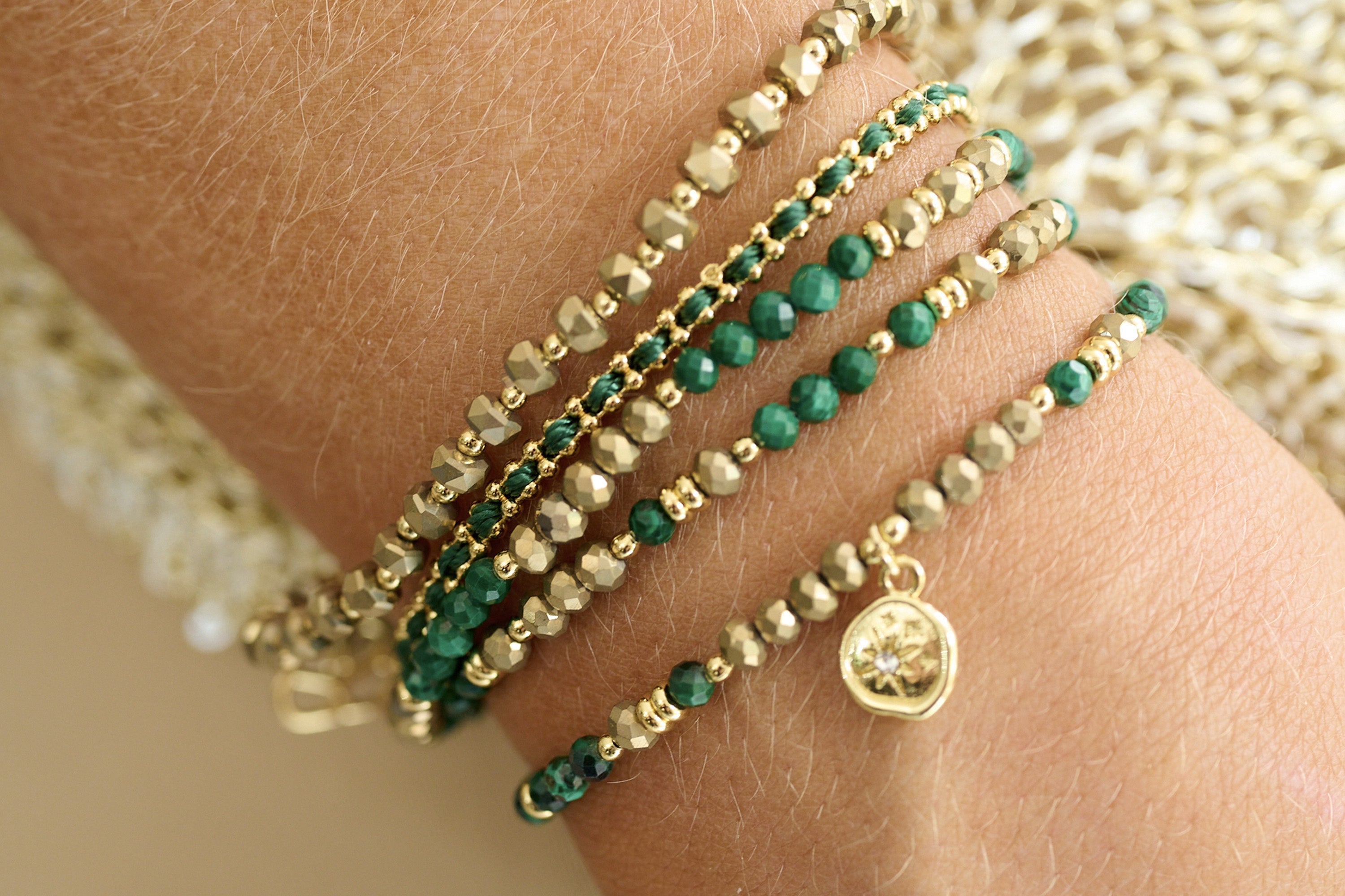 Olive Malachite Stretch Bracelet - Boho Betty