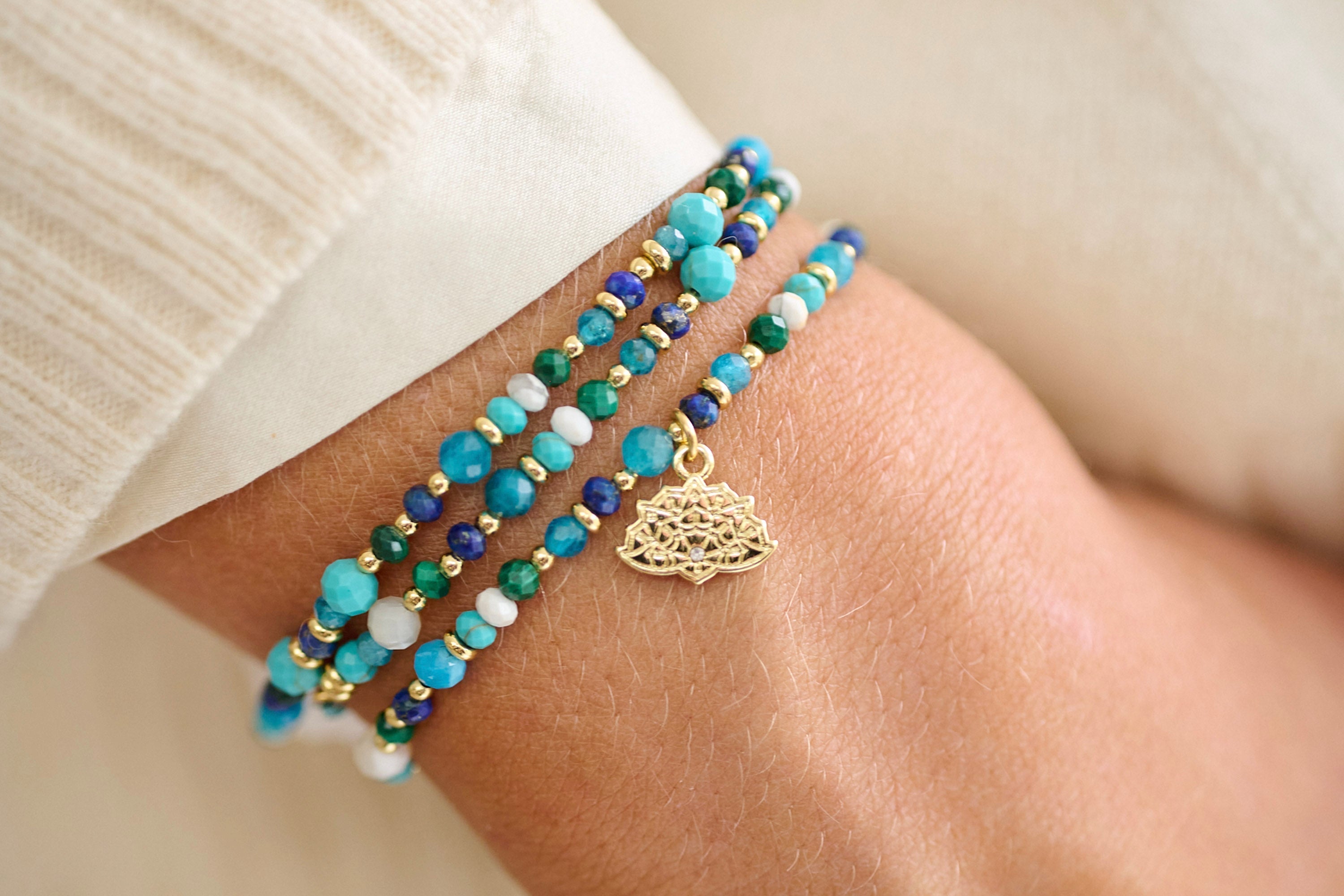Unique Turquoise and Lapis Gemstone Bracelet - Boho Betty